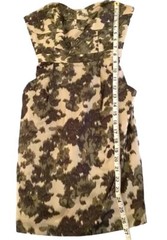 J Crew Cream Green Tan Camouflage Floral Strapless Cut-Out 100% Silk Dress Sz 0