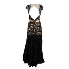 Camille La Vie Black Lace Illusion Gown Dress Formal Open Back Rhinestone Size 0