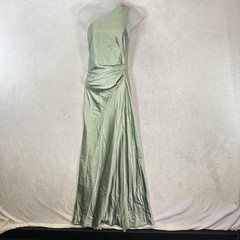 Billy J Dress Womens 8 Sage Green Satin One Shoulder Maxi Gown Side Slit Formal