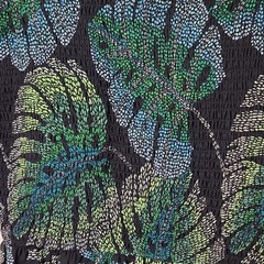 Black Multi-Colored Leaf Design Dress Size 6 Smocked Sheer Overlay Vacation NWT
