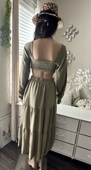 Merokeety Women&rsquo;s Long Dress Sage Green, Smocked, Size S