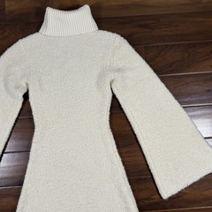 GRLFRND Size XS Ivory Maeko Boucle Thick Knit Midi Sweater Dress Bell Sleeve