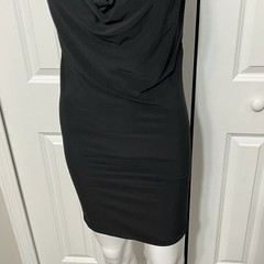 Cache Y2K Mini Dress XS Black Cowl Neck Medusa Gold Hardware Draped Cocktail USA