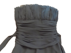 B2 Black STRAPLESS Gown Gathered Drape Waist Pleated Corset Top GALA Dress sz 8