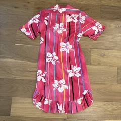 Vintage Hawaiian Dress Made in Hawaii Pink Floral Stripe Midi Rayon M Aloha