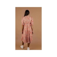 Roolee Red Floral Button Down Puff Sleeve Tiered Midi Dress Sweet Talk Sz M/10