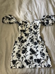 Anthropologie Off the Shoulder Floral Black and White Embroidered Dress