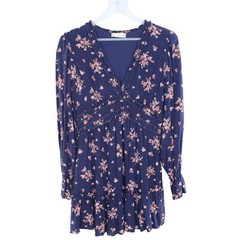 Altar&rsquo;d State Navy Blue Floral Ruffle Mini Dress ASWD-233-049 XS