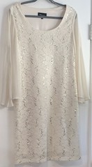 RN Studio by Ronni Nicole Ivory Sequin Lace Knee Length Dress Long Sleeve 10