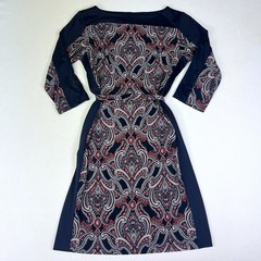 Ann Taylor Women’s Size Medium Paisley Formal Dress 3/4 Sleeve With Fabric Belt