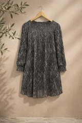 Kurt Muller Black & Beige Size 12 flutter neck and cuff dress autumn wear