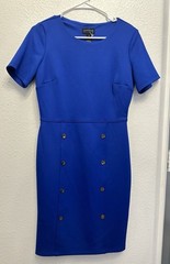 Enfocus Studio Sheath Dress Women Sz 4 Career Office Electric Blue Midi Stretch