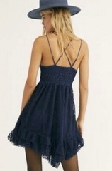 NWT Free People Navy Blue Adella Burnout Velvet & Lace Boho Mini Slip Dress