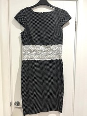 Paper Dolls Size 12 Black & White Polka Dot Stretch Cotton Pencil Dress Lace