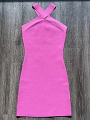 Sincerely Jules Pink Ribbed Halter Bodycon Mini Dress XS
