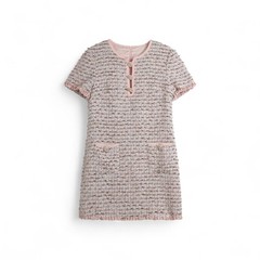 Handmade Embellished Frayed Metallic Pink Tweed Mini Dress Size S-XL