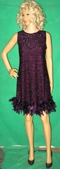 NEW M purple FEATHER dress SILVER retro metallic mod shift flapper party club