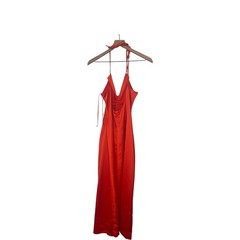 Jason Wu V Neck Ruched Front Red Orange Midi Backless Slip Dress Size XL NWT