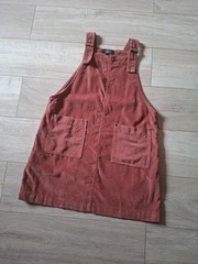 Next Pink Cotton Cord Pinafore Dress Pockets Bib & Brace Dungaree Corduroy UK14