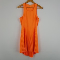 Rusty Womens Size 10 Bright Fluro Orange Pleated Skirt Hi-Lo Hem Dress