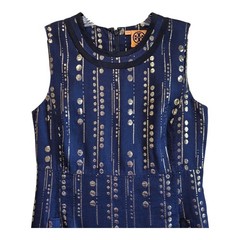 TORY BURCH Women’s 8 Sylvie Silk Dress Navy Blue Gold Metallic Dots Lined
