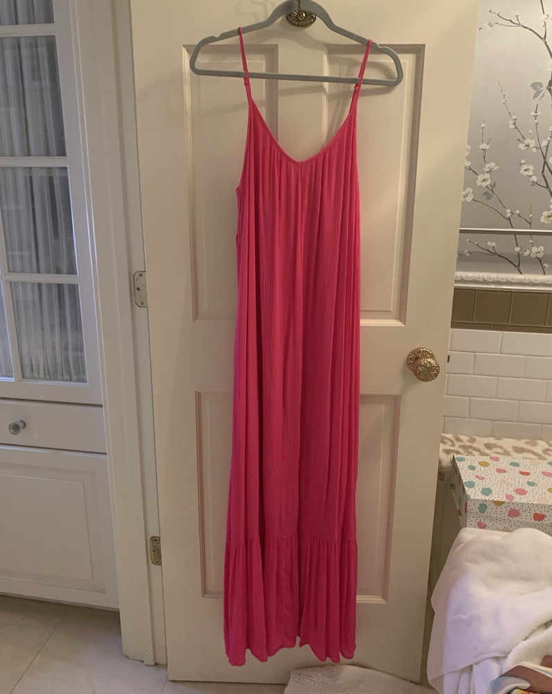 Z Supply Solid Pink V-Neck Strappy Sleeveless Adjustable Rayon Maxi Dress M