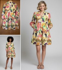J.CREW Tropical Babydoll Dress Tiered Cotton Ratti Safari Print XXS XS/S Resort