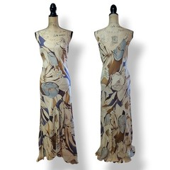 90s Y2K Monsoon 100% Silk Bias Cut Floral Long Slip Dress UK 14/16 (US 12)