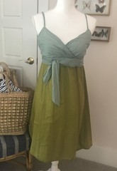 Two Tone Summer Cotton Sundress Spaghetti Straps V Neck Ruched Back Tie Front