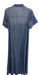 H&M &Denim Feather Soft Flared Maxi Shirt Dress Blue Cotton Lyocell Womens Small