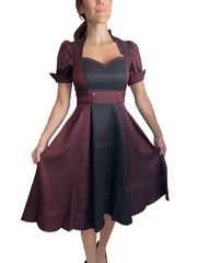 Vintage inspired Queen of Hearts Two Tone Burgundy and Black Satin Dress