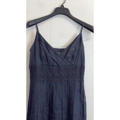 Ann Taylor Navy Blue Silk Lace Pleated Midi Dress Womens Size 6 Surplice V-Neck