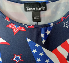 Patriotic Sleeveless Dress Womens Size L Red White&Blue USA Summer 250th Holiday