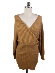 HWA Apparel Sweater Dress Womens Medium Gold Metallic Draped Holiday Evening