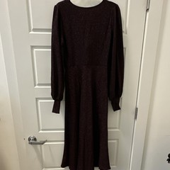Boden Women&rsquo;s US 8R Dark Purple Midi A-Line Dress Long Sleeve V-Neck Solid