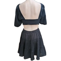 Free People free-est Black Cross of Sunlight Linen Smocked Cut-Out Mini Dress Sm