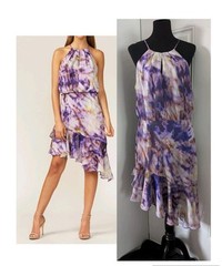 Adelyn Rae Dress Size L Jodie Asymmetrical Ruffle Hem Tie Dye Shimmer Cocktail