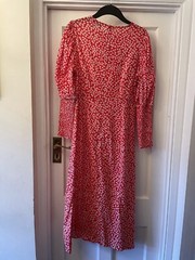 New Never Fully Dressed Red & White Floral Design Midi Delores Dress,UK12