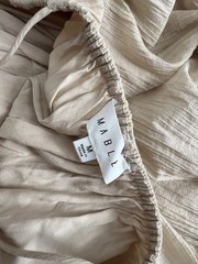 Mable Beige Gauzy Maxi Dress M Open Tie Back Tiered Ruffle Hem Boho Chic Resort