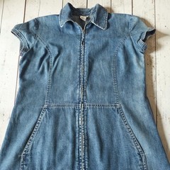 Ann Taylor LOFT Denim Zip Front Shirt Dress Women&rsquo;s 4 Blue Cotton Pockets Mini