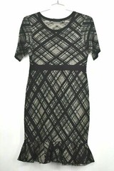 Nina Leonard Womens Black Grey Short Sleeve Ruffle Hem Sweater Dress