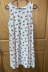 LIBERTY PARK DRESS -M-SHIFT~GRAY W/AMERICAN FLAGS~SLEEVELESS~STRETCH