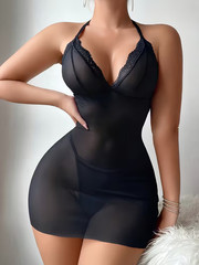 NEW Small Sexy 2-Piece Black Lingerie Bodycon. Backless Pearl String Babydoll.