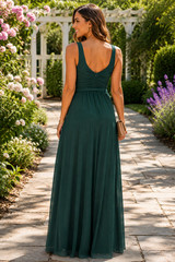 Lulus Size 1X Hunter Green Chiffon Belted Side Slit Maxi Dress
