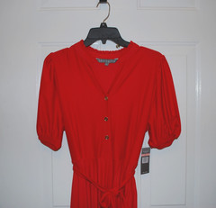 NEW Womens Red Dress above knee A line size 10 short sleeve pleat MSRP $108