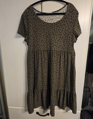 Pink Rose Green & Black Animal Print Round Neck Short Sleeve Rayon Dress Size L