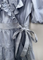 Sofie The Label Balloon Sleeve Mini Wrap Dress Dusty Blue Surplice Neckline S