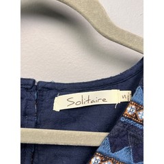 Solitaire Navy Blue Embroidered Sleeveless Shift Dress with Pockets Small