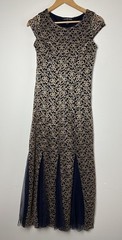 Vtg Y2k 90s Maxi Dress Gold Embroidered Knit Pleated Fairy Grunge Whimsigoth PS