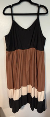 SHEIN Black Brown Beige Colorblock V-Neck Strappy A-Line Short Dress 2XL